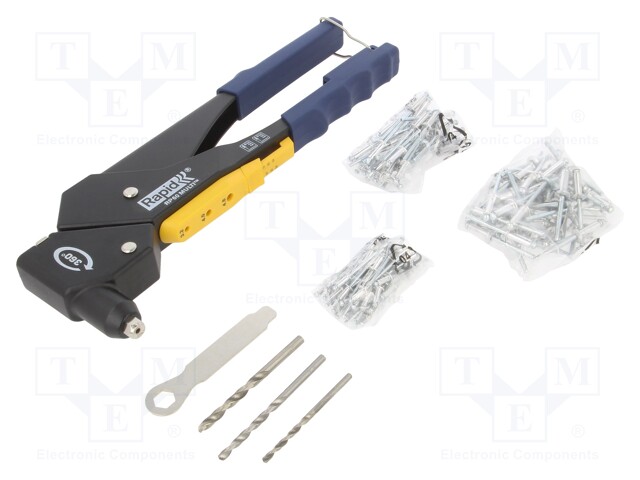 Kit: hand riveting press; for aluminium and steel snap rivets