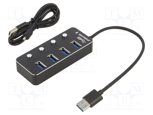 Hub USB; USB A socket x4,USB A plug; USB 3.1; with switch; black