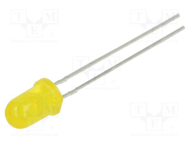 LED; 5mm; yellow; 10÷25mcd; 30°; 10mA; 1.95÷2.4V; Front: convex