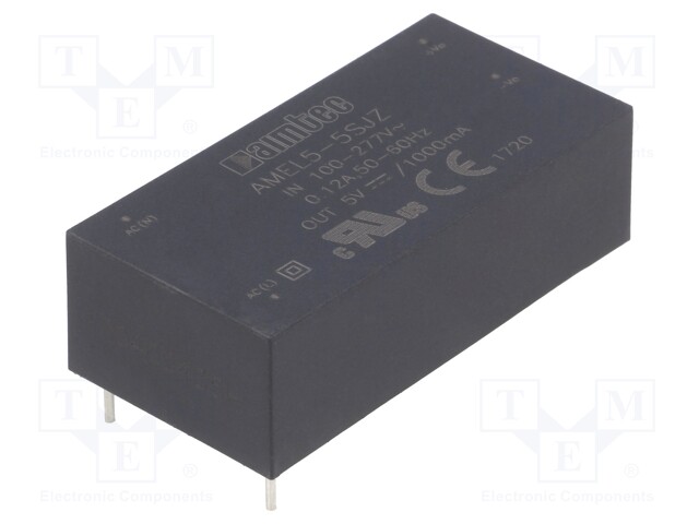 Converter: AC/DC; 5W; Uout: 5VDC; Iout: 1A; 78%; Mounting: PCB; 4kV