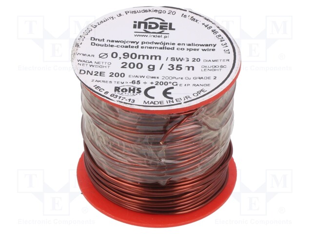 Coil wire; double coated enamelled; 0.9mm; 200g; -65÷200°C