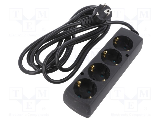 Extension lead; Schuko; Sockets: 4; black; 3x1,5mm2; 3m; 16A