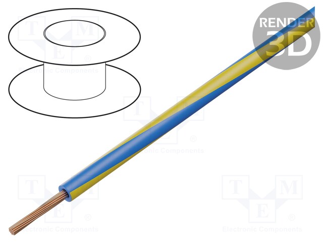 Wire; LgY; stranded; Cu; 2.5mm2; blue-yellow; PVC; 300/500V; 50m