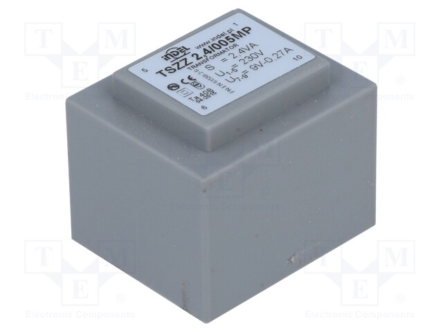 Transformer: encapsulated; 2.4VA; 230VAC; 9V; 0.266A; Mounting: PCB