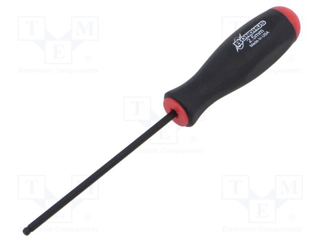 Screwdriver; hex key,spherical; HEX 2,5mm; Blade length: 69mm