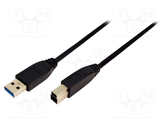 Cable; USB 3.0; USB A plug,USB B plug; nickel plated; 3m; black