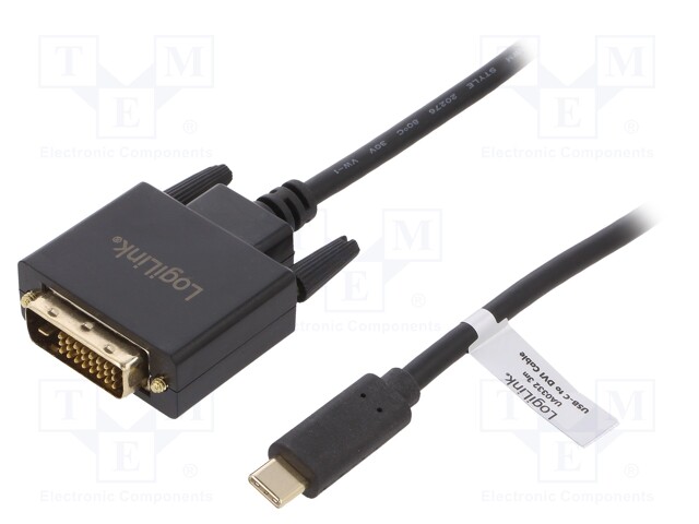 Adapter; DVI-D (24+1) plug,USB C plug; 3m; Colour: black