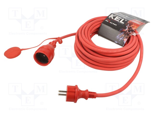 Extension lead; Sockets: 1; rubber; red; 3x1,5mm2; 10m; 16A