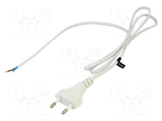 Cable; 2x0.5mm2; CEE 7/16 (C) plug,wires; PVC; 1.2m; white; 2.5A