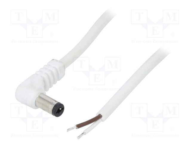 Cable; wires,DC 5,5/2,1 plug; angled; 0.5mm2; white; 0.2m