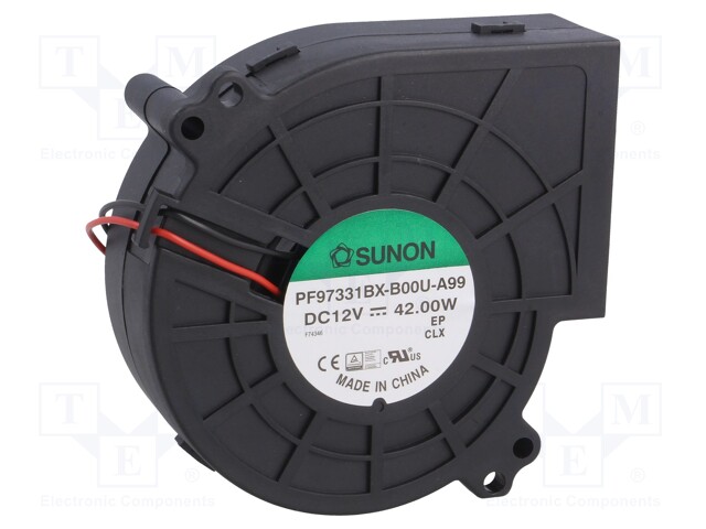 Fan: DC; blower; 12VDC; 97x95x33mm; 92.93m3/h; 63.2dBA; 6800rpm