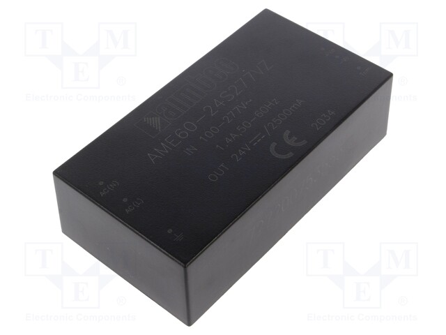 Converter: AC/DC; 60W; Uout: 24VDC; Iout: 2.5A; 86%; Mounting: PCB