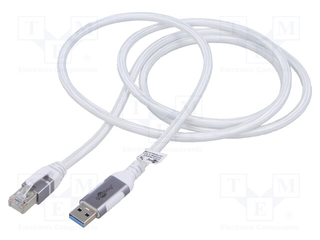 Cable; USB 3.1; RJ45 plug,USB C plug; nickel plated; 1.5m; white