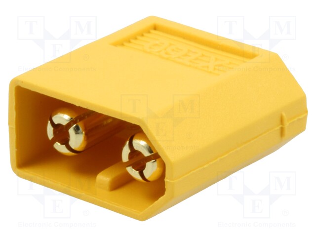 Socket; DC supply; XT60; male; PIN: 2; on PCBs; THT; Colour: yellow