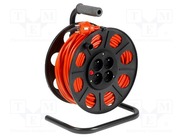 Extension lead; reel; Sockets: 4; PVC; orange; 3x1,5mm2; 30m; 10A