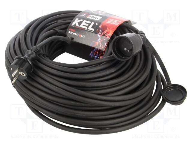 Extension lead; Sockets: 1; rubber; black; 50m; 16A; PROFESSIONAL