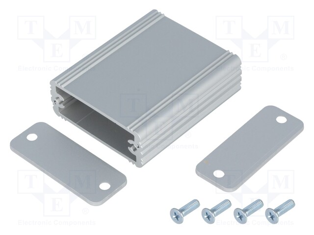 Enclosure: with panel; AKG; X: 41mm; Y: 50mm; Z: 16mm; aluminium; grey