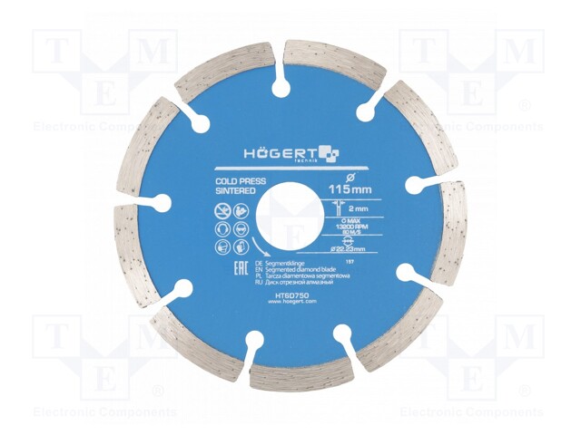 Cutting diamond wheel; Ø: 115mm; Øhole: 22.23mm; Disc thick: 2mm