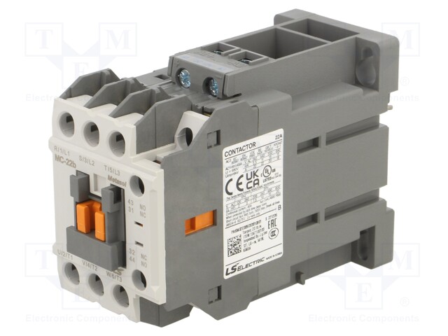 Contactor: 3-pole; NO x3; Auxiliary contacts: NO + NC; 12VDC; 22A