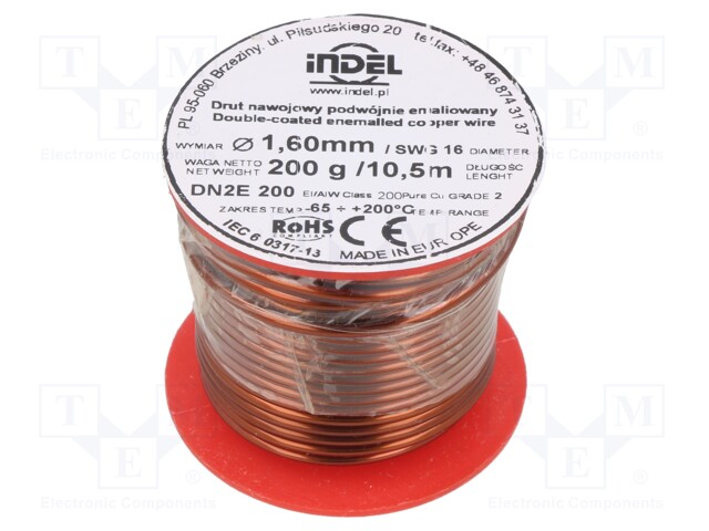 Coil wire; double coated enamelled; 1.6mm; 200g; -65÷200°C