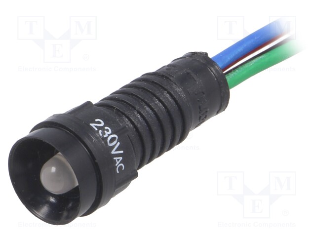 Indicator: LED; recessed; 230VAC; Cutout: Ø11mm; IP40; 300mm leads