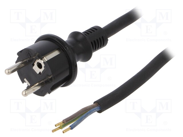 Cable; SCHUKO plug,CEE 7/7 (E/F) plug,wires; 3m; black; rubber