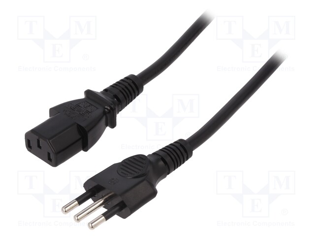 Cable; IEC C13 female,CEI 23-50 (L) plug; 1.8m; black; PVC; 10A