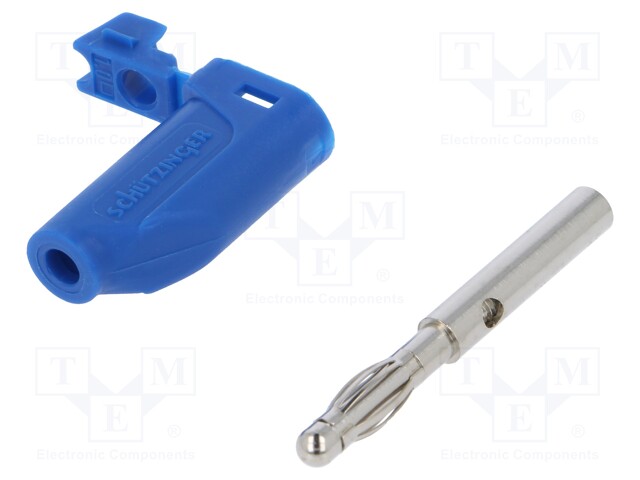 Plug; 4mm banana; 16A; 70VDC; blue; with 4mm axial socket; 1mm2