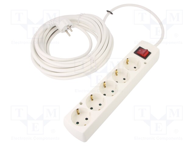 Extension lead; Schuko; Sockets: 5; white; 3x1,5mm2; 10m; 16A