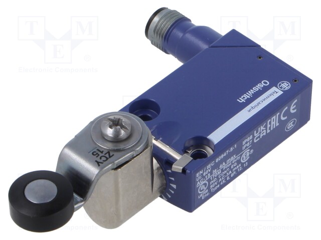 Limit switch; lever R 34,4mm, plastic roller Ø16mm; NO + NC; 6A