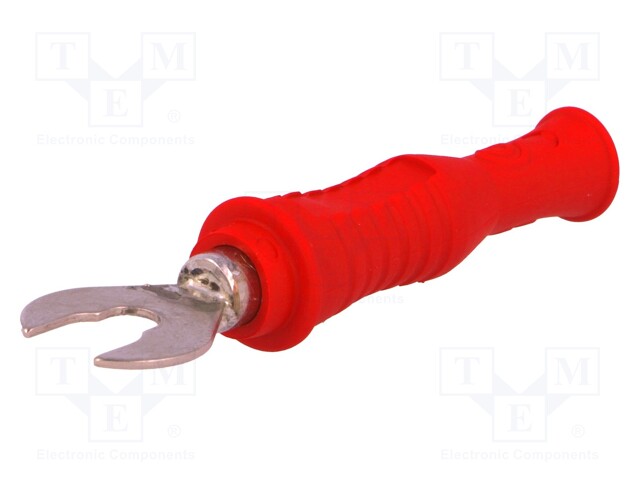 Plug; 6mm fork; 30A; red; 4.2mm; Plating: nickel plated; 1mΩ; 70V