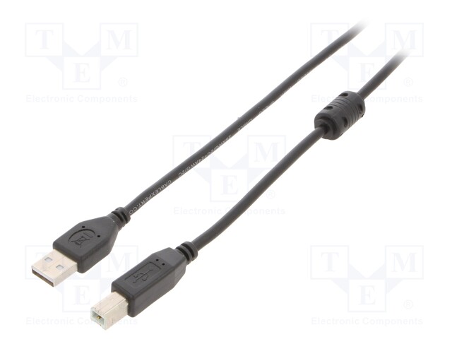 Cable; USB 2.0; USB A plug,USB B plug; nickel plated; 3m; black