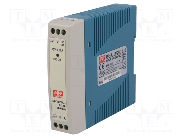 Power supply: switched-mode; 10W; 15VDC; 0.67A; 85÷264VAC; 170g