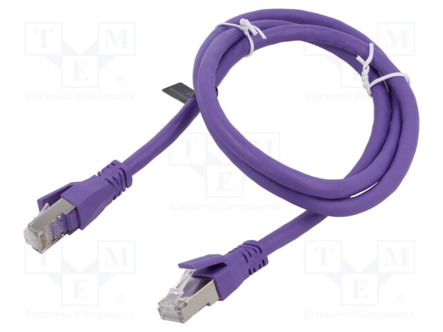 Patch cord; S/FTP; 6a; stranded; OFC; PVC; violet; 1m; 26AWG