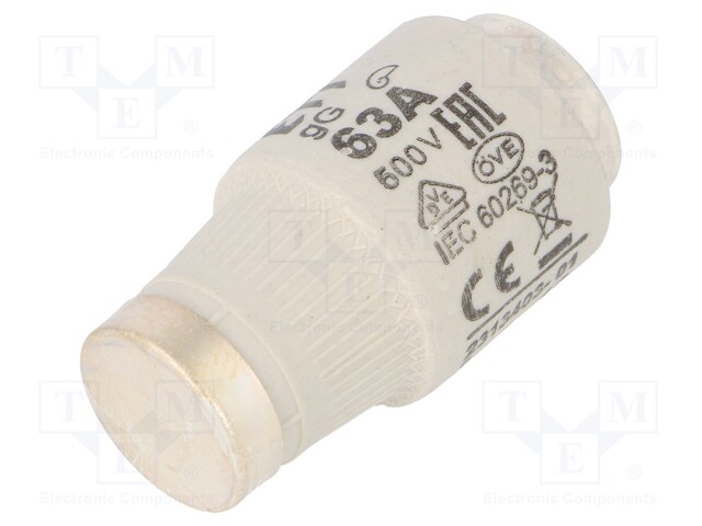 Fuse: fuse; gG; 63A; 500VAC; 500VDC; ceramic; DIII; D