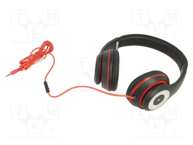 Headphones with microphone; black,red; Jack 3,5mm; headphones