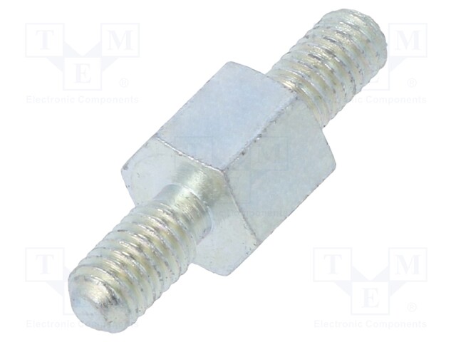 Screwed spacer sleeve; 5mm; Ext.thread: M3; hexagonal; steel; zinc