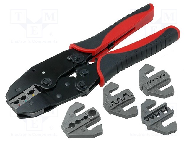 The set contains: crimp tool,five interchangeable jaws; 220mm