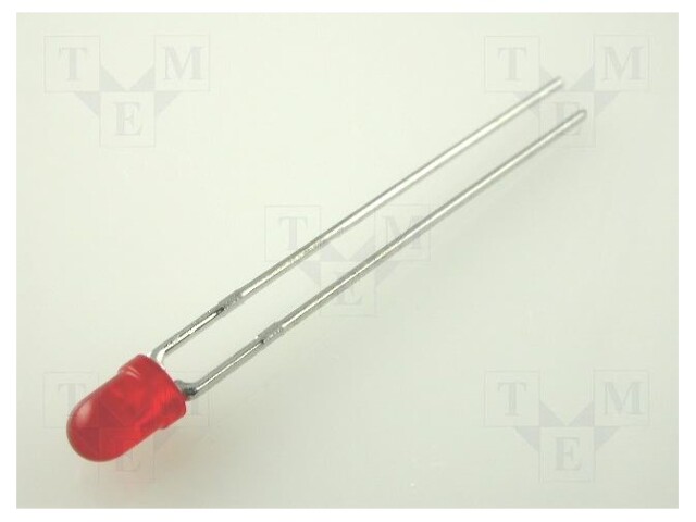 LED; 3mm; red; 8÷20mcd; 60°; Front: convex; Pitch: 2.54mm