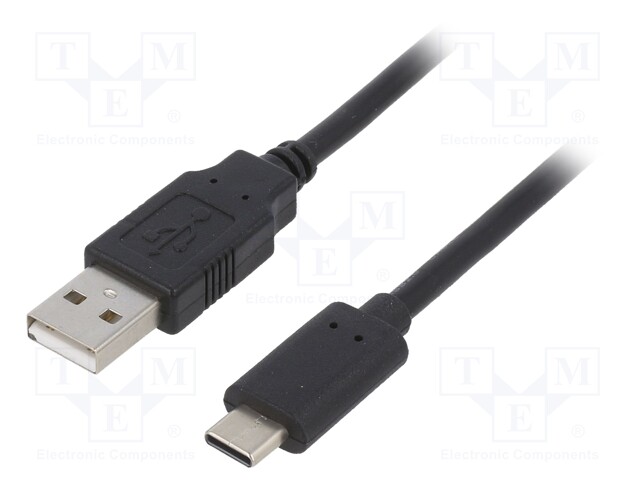 Cable; USB 2.0; USB A plug,USB C plug; gold-plated; 1m; black