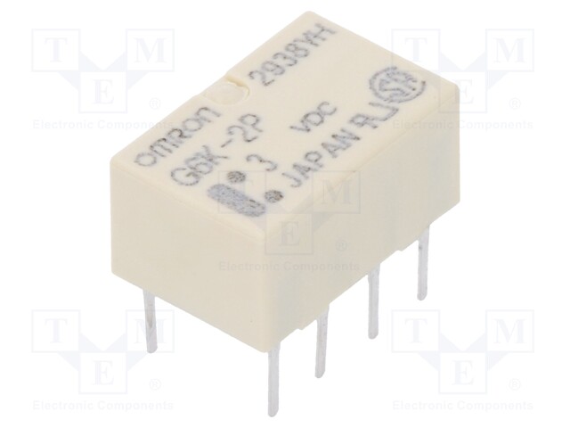 Relay: electromagnetic; DPDT; Ucoil: 3VDC; 0.3A/125VAC; 1A/30VDC