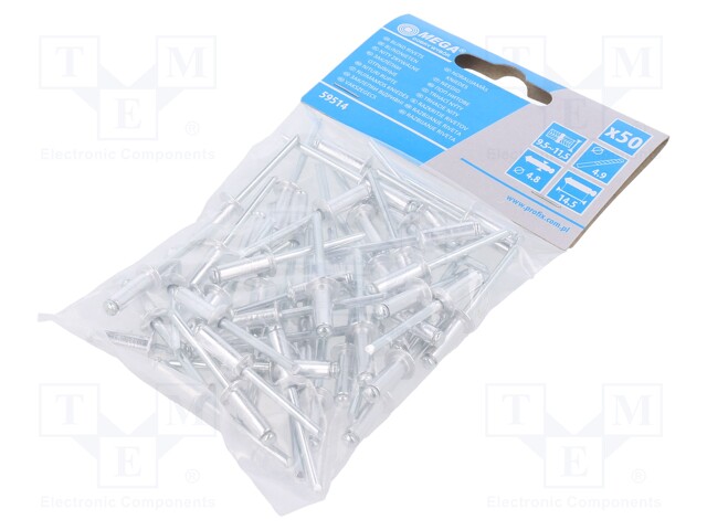 Rivet; aluminium; Rivet diam: 4.8mm; L.rivet: 14mm; 50pcs.