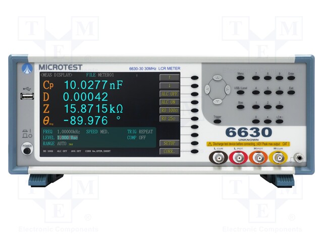 LCR meter; LCD TFT 7"; 6 digits; 800x480; f: 10Hz÷30MHz; 25Ω,100Ω