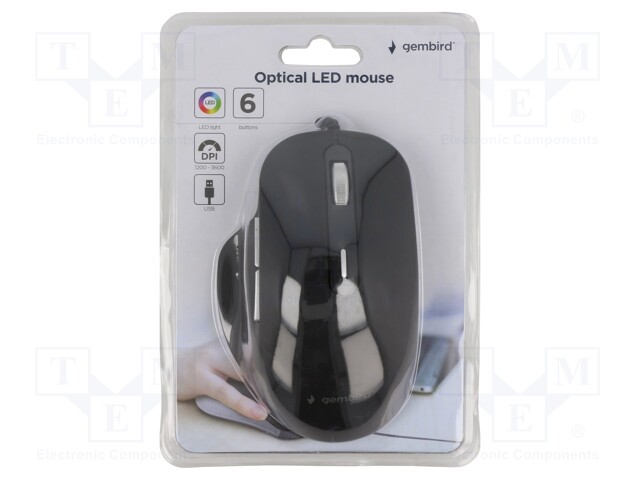 Optical mouse; black; USB A; wired; 1.35m; No.of butt: 6