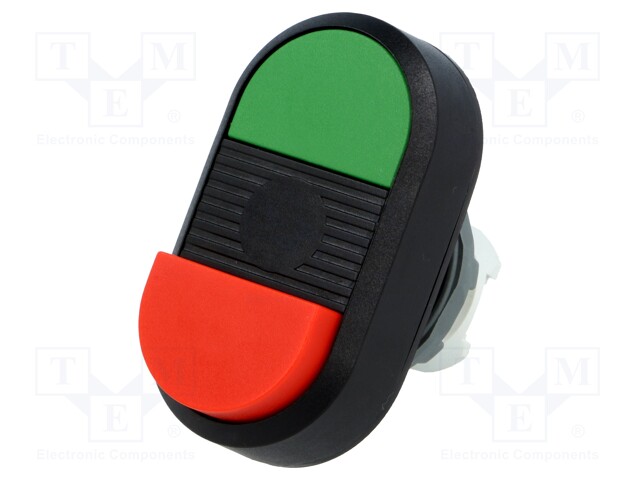 Switch: double; Stabl.pos: 1; 22mm; green/red; Illumin: none; IP66