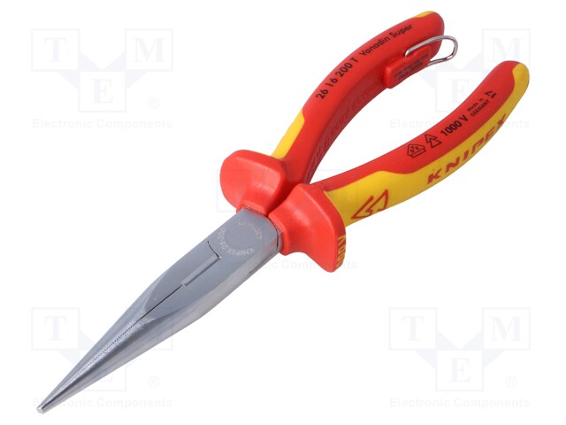 Pliers; insulated,cutting,half-rounded nose,elongated; 200mm