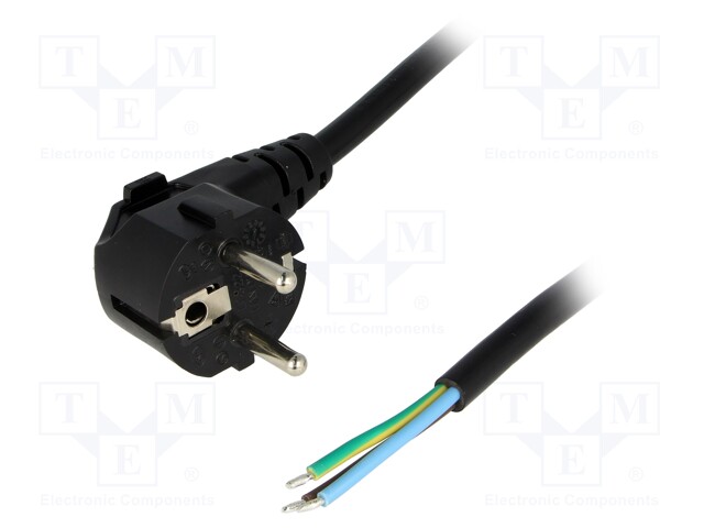 Cable; CEE 7/7 (E/F) plug angled,wires; 1.8m; black; PVC; 16A