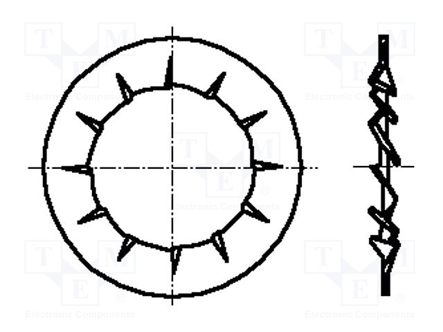 Washer; internally serrated; M2; D=4.5mm; h=0.3mm; DIN: 6798J