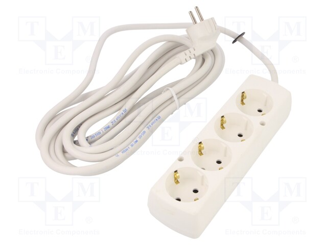 Extension lead; Schuko; Sockets: 4; white; 3x1,5mm2; 5m; 16A