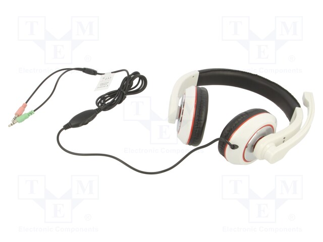 Headphones with microphone; white,black; Jack 3,5mm x2; 1.8m